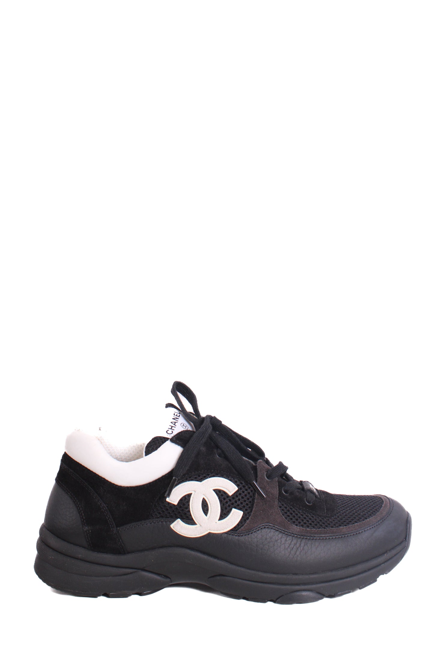 Chanel CC Mesh Suede Trainers Black/ White 44 | O/S, Black