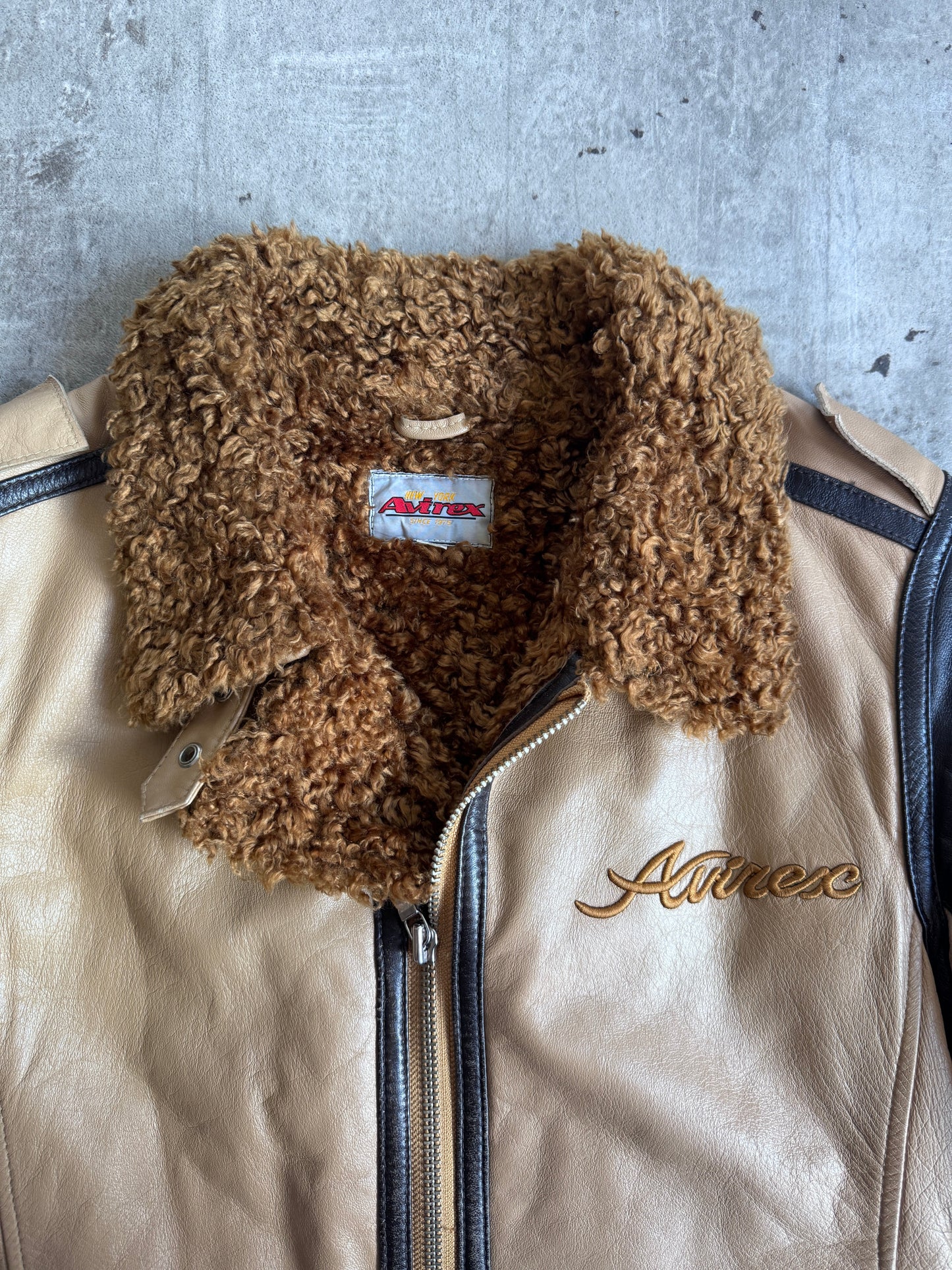 Avirex B-15 Style Boa Collar Trim Shearling Flight Jacket