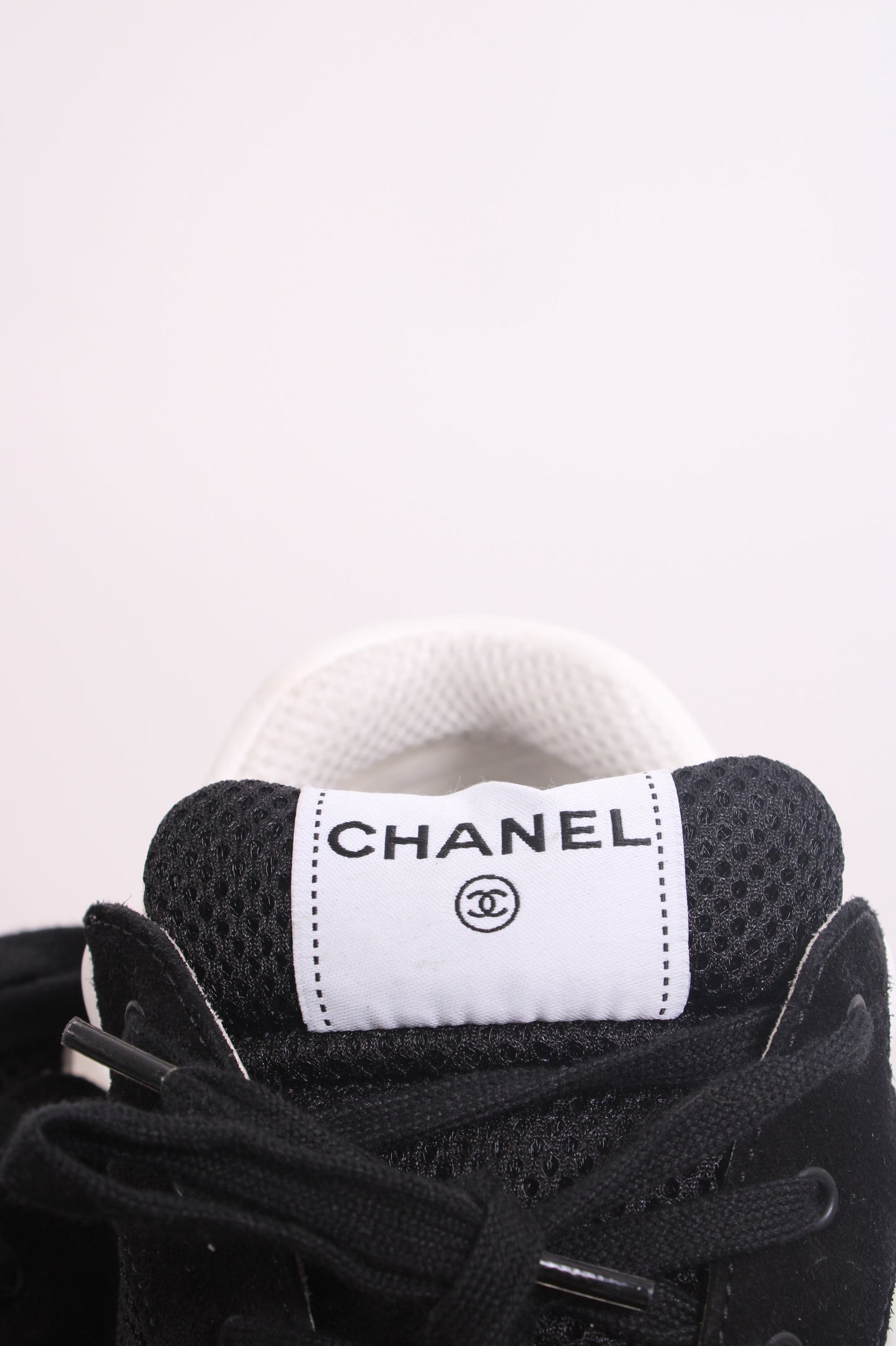 Chanel CC Mesh Suede Trainers Black/ White 44 | O/S, Black
