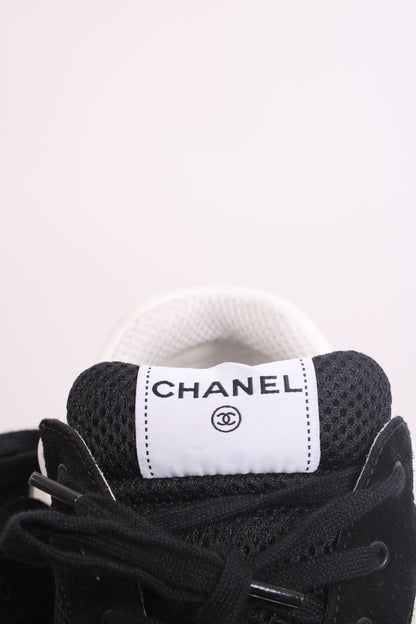 Chanel CC Mesh Suede Trainers Black/ White 44 | O/S, Black