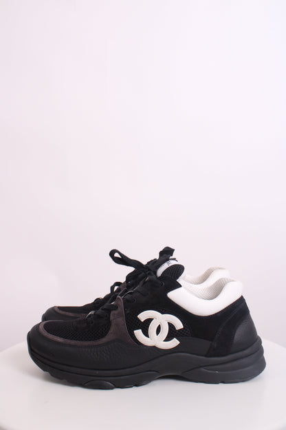 Chanel CC Mesh Suede Trainers Black/ White 44 | O/S, Black