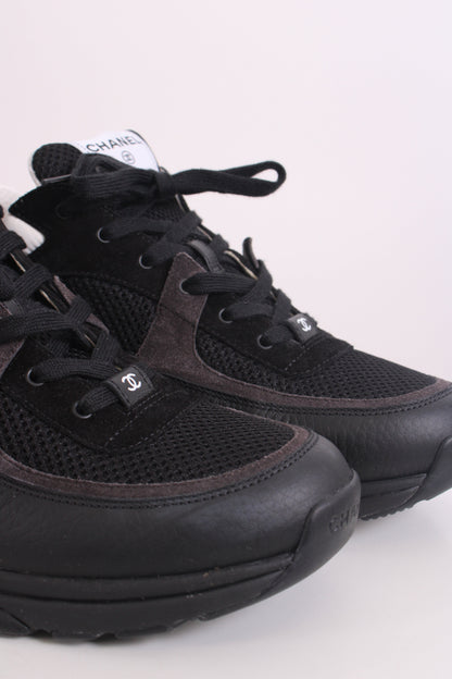 Chanel CC Mesh Suede Trainers Black/ White 44 | O/S, Black