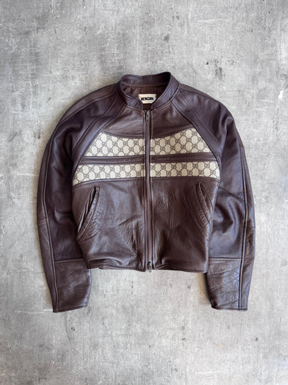VT Rework: Gucci GG Monogram Brown Leather Cropped Jacket | Medium, Multicoloured