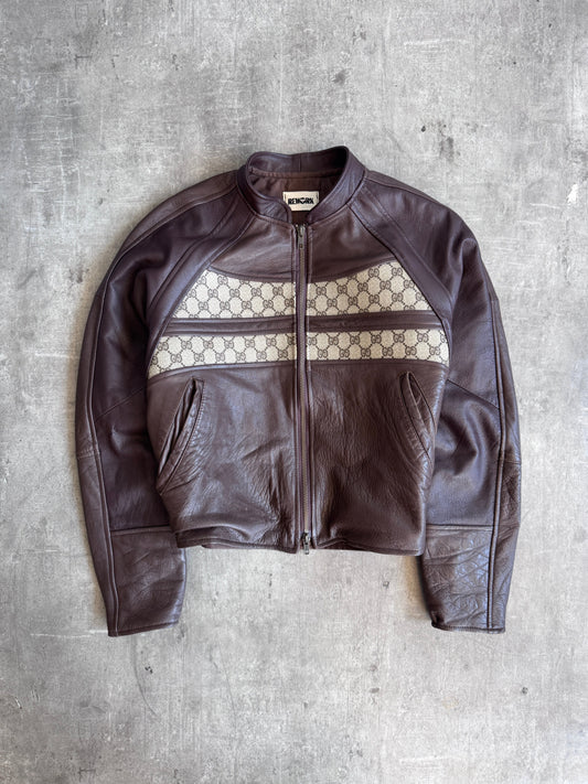VT Rework: Gucci GG Monogram Brown Leather Cropped Jacket | Medium, Multicoloured