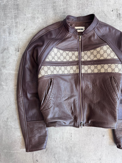 VT Rework: Gucci GG Monogram Brown Leather Cropped Jacket | Medium, Multicoloured