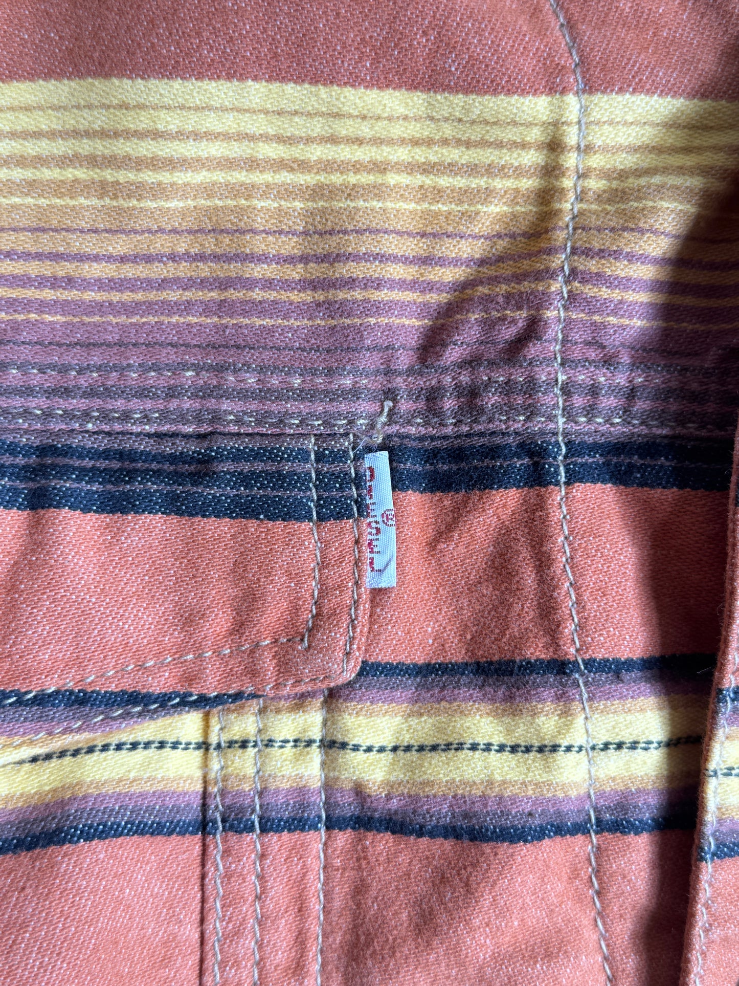 1990s Diesel Warm Tone Striped Leather Collar Trucker Jacket