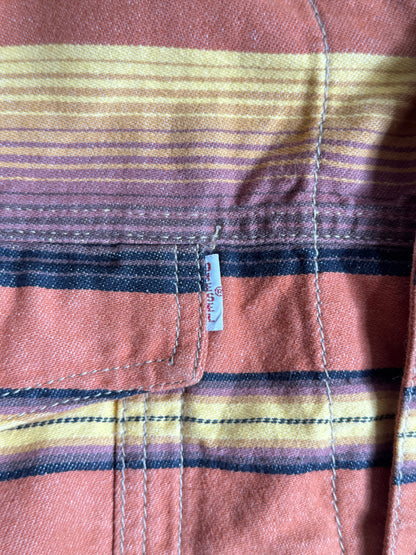 1990s Diesel Warm Tone Striped Leather Collar Trucker Jacket