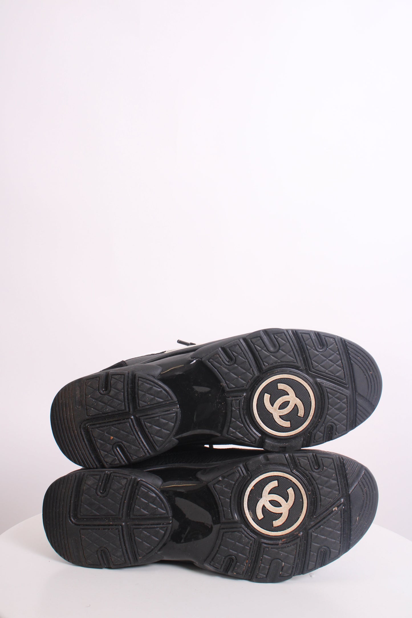Chanel CC Mesh Suede Trainers Black/ White 44 | O/S, Black