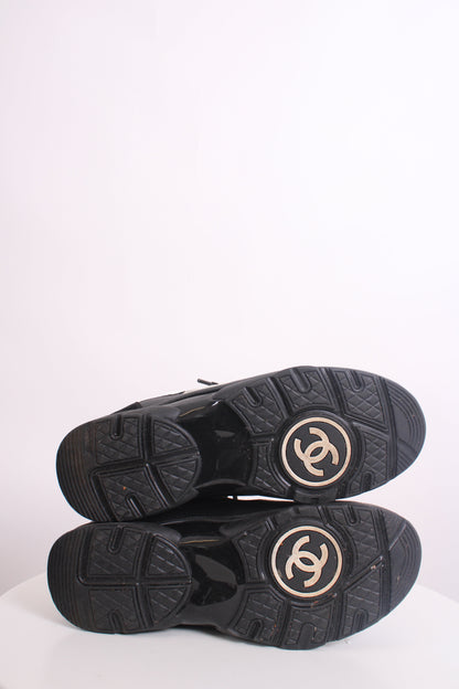 Chanel CC Mesh Suede Trainers Black/ White 44 | O/S, Black