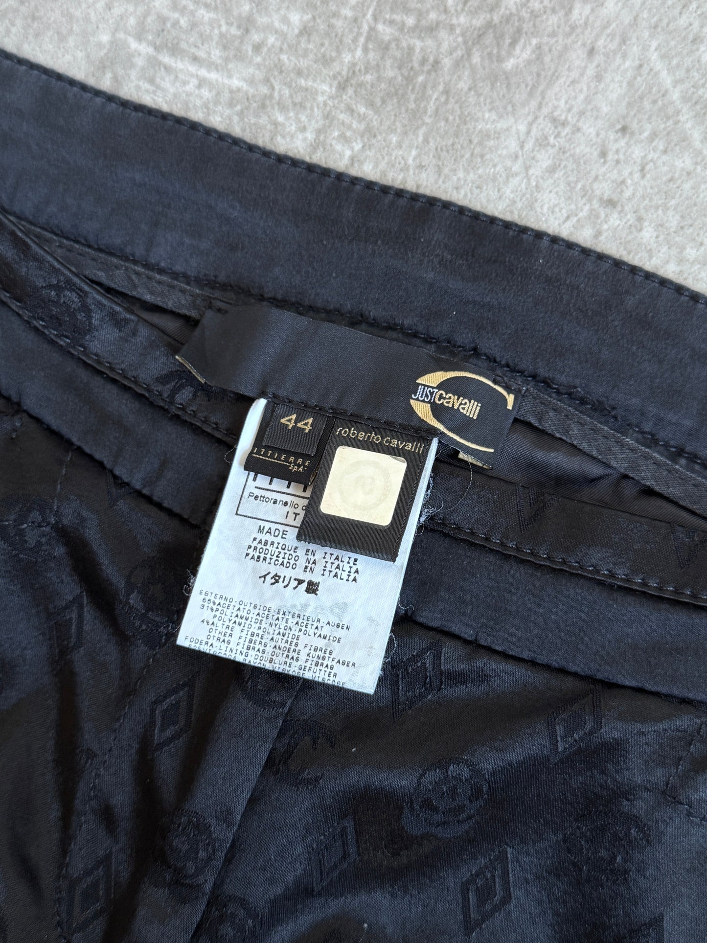 2000's Cavalli Black Satin Monogram Print Capris | W28, Multicoloured