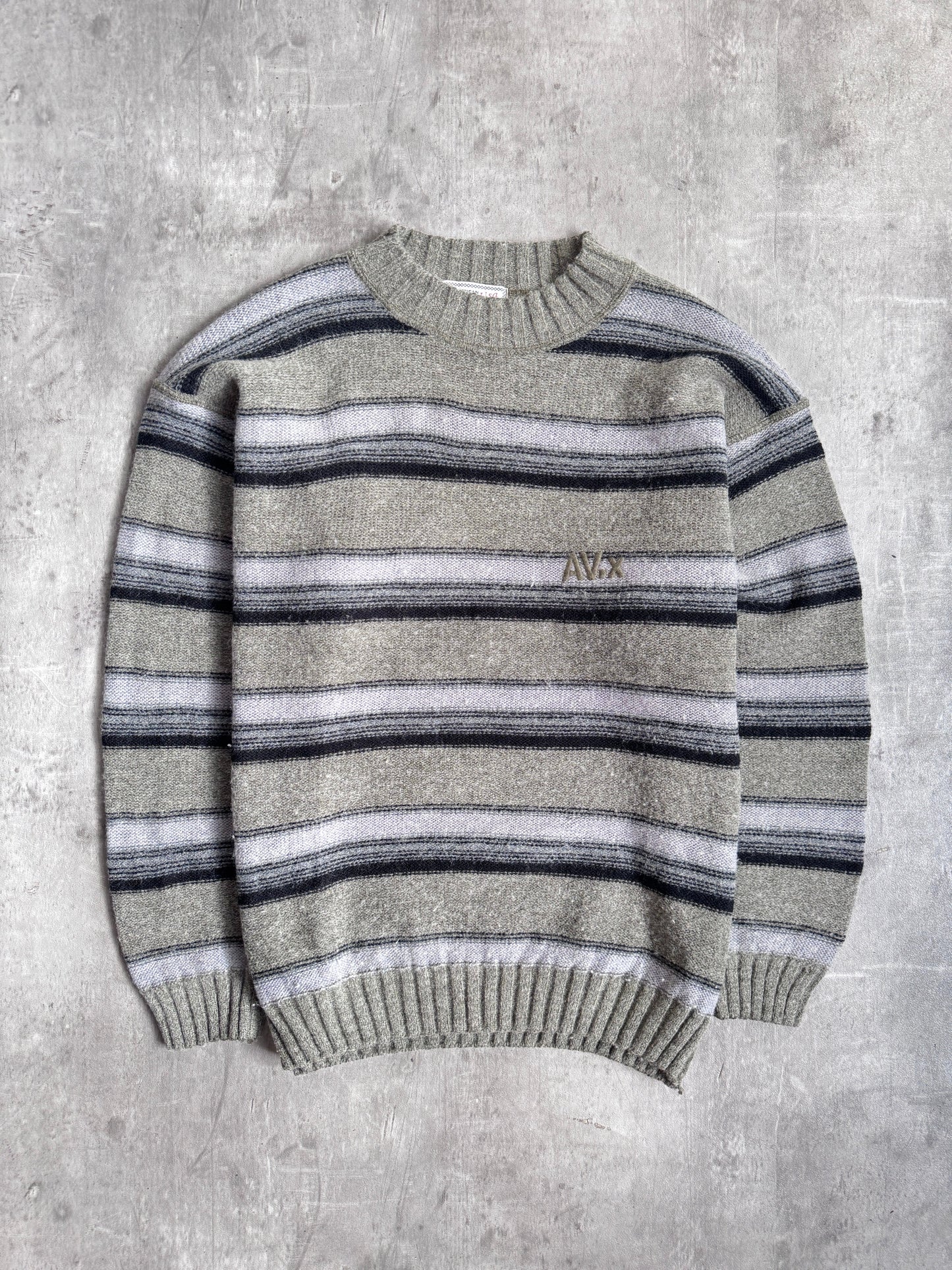 1990s Avirex Grey Striped Wool Knit Sweater