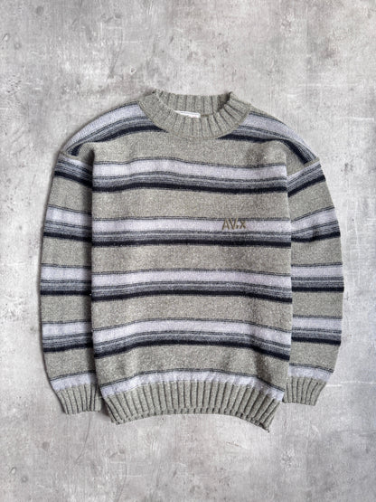 1990s Avirex Grey Striped Wool Knit Sweater
