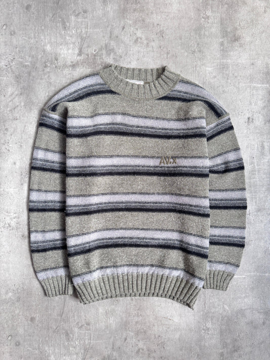 1990s Avirex Grey Striped Wool Knit Sweater