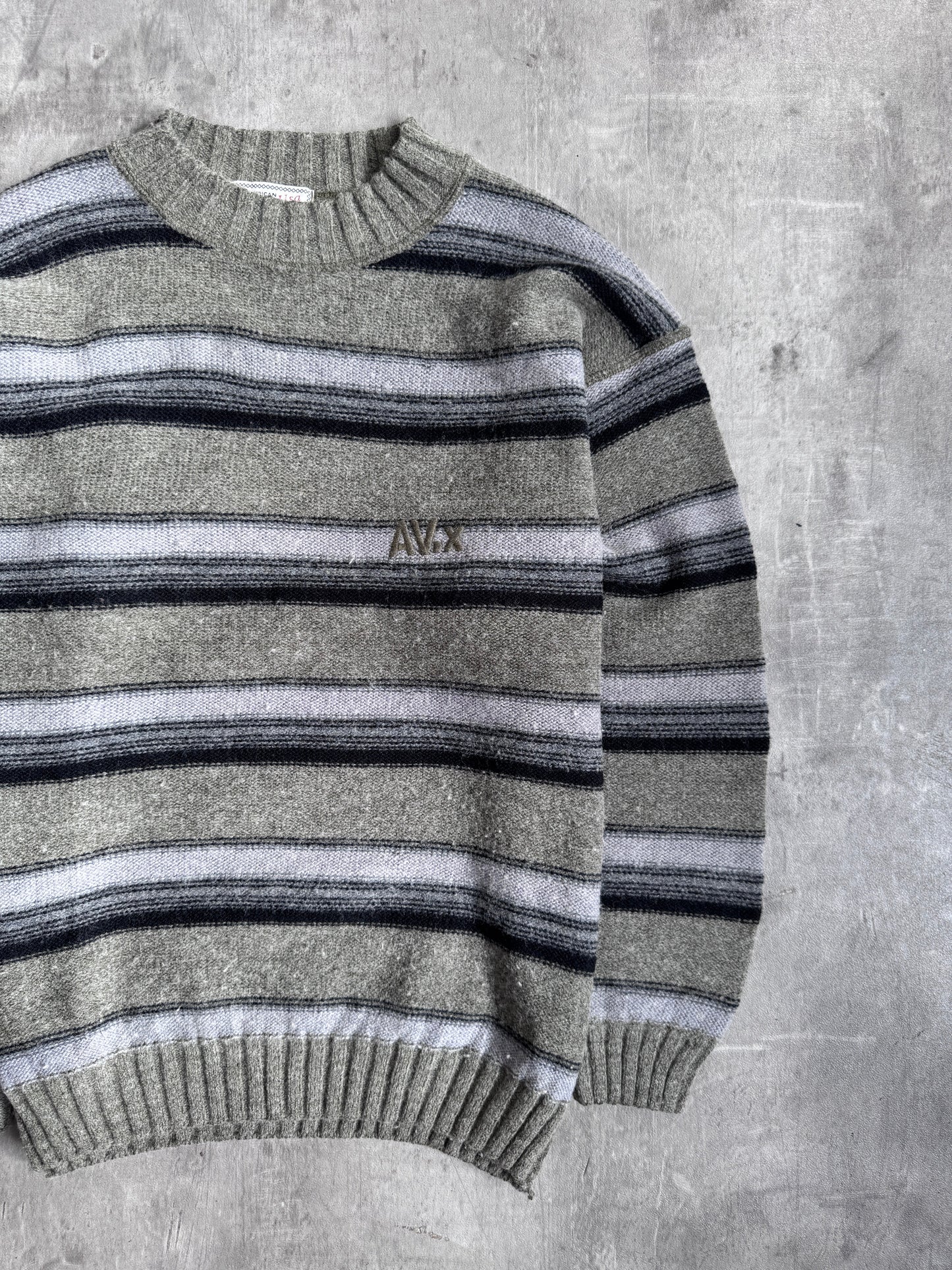 1990s Avirex Grey Striped Wool Knit Sweater
