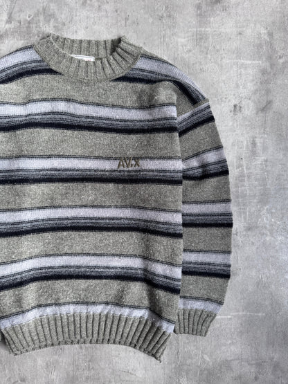 1990s Avirex Grey Striped Wool Knit Sweater