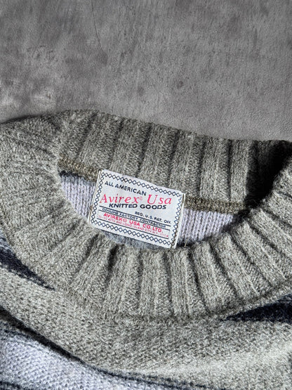 1990s Avirex Grey Striped Wool Knit Sweater