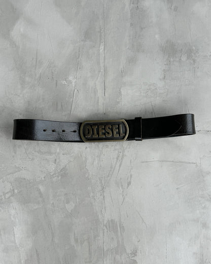 DIESEL METAL & LEATHER LOGO BELT