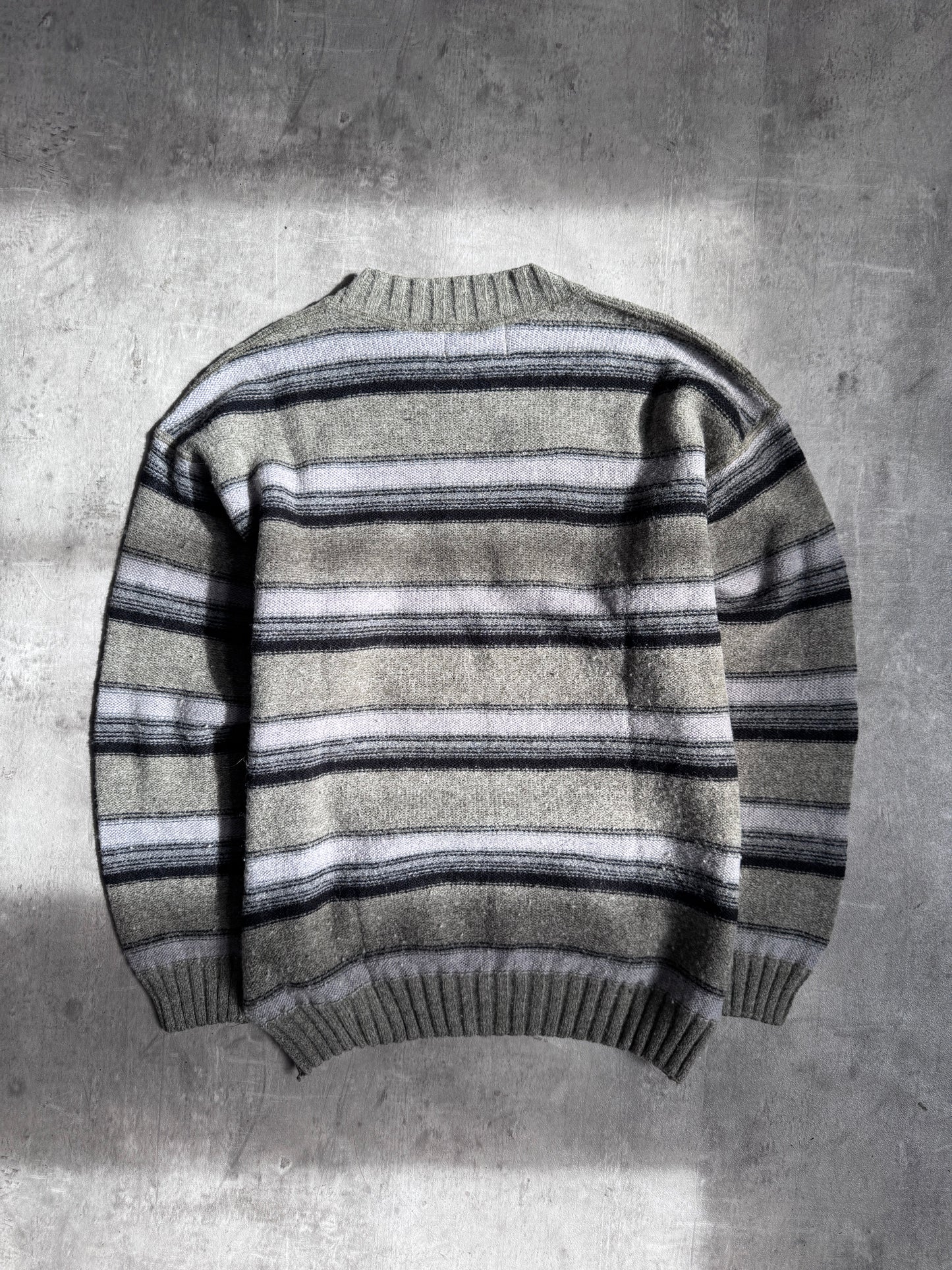 1990s Avirex Grey Striped Wool Knit Sweater