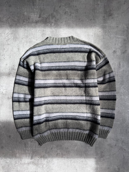 1990s Avirex Grey Striped Wool Knit Sweater