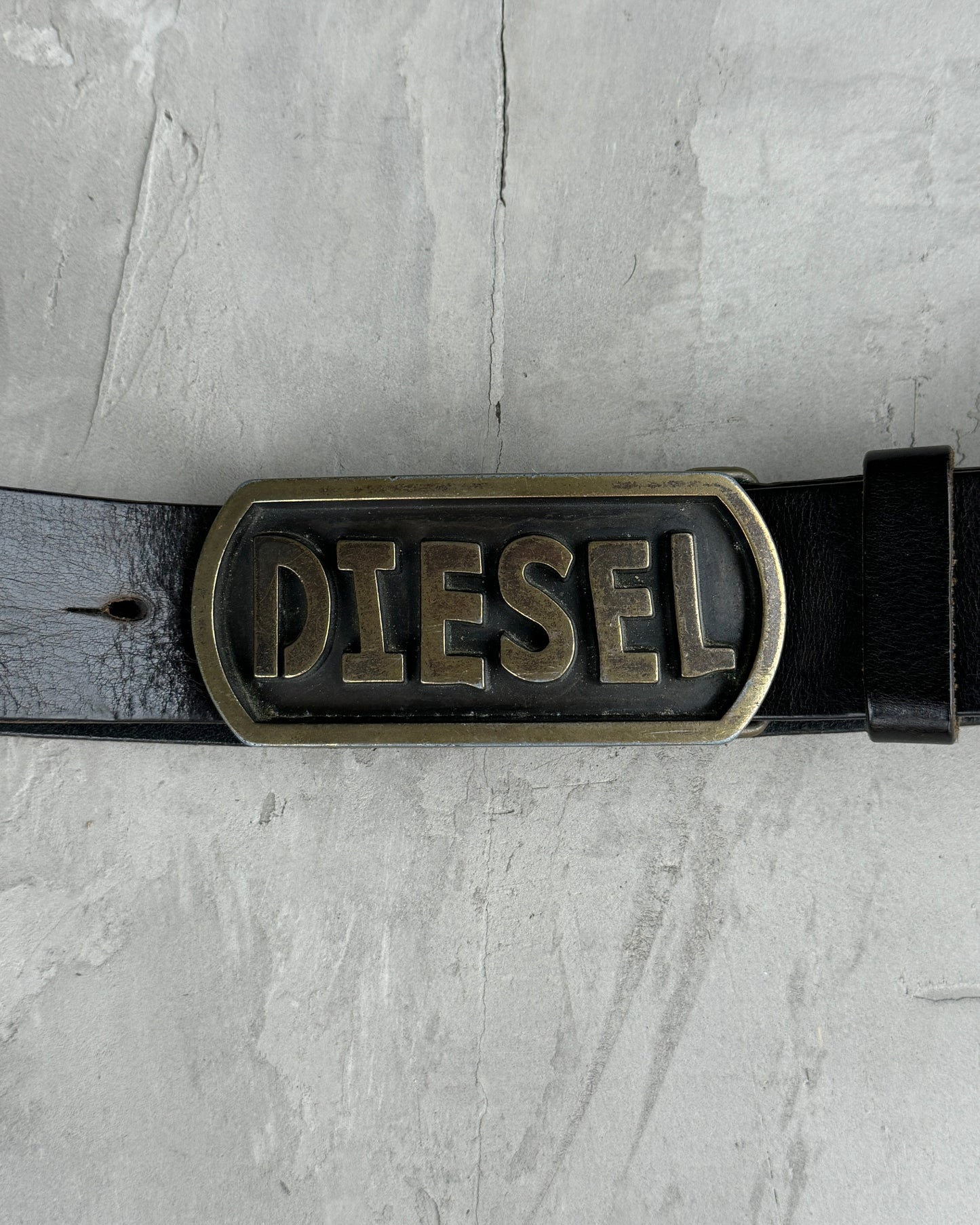 DIESEL METAL & LEATHER LOGO BELT