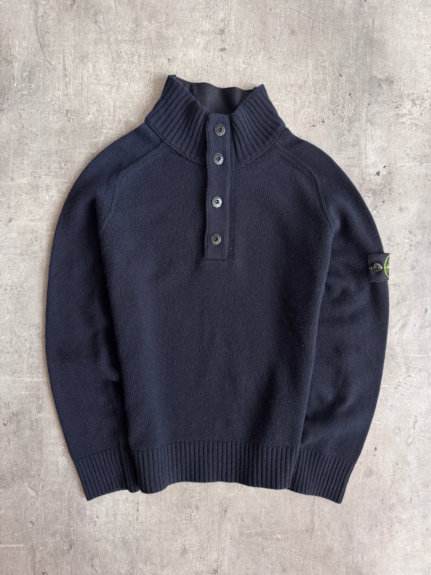 A/W 2006 Stone Island Navy Knit Quarter Zip Button Up Turtleneck
