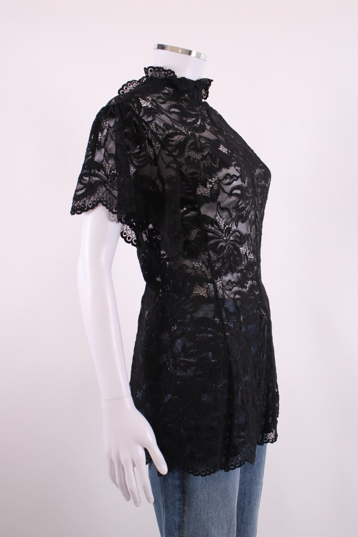 Paco Rabanne S/S Lace Top Black 10 | Default Title, Black
