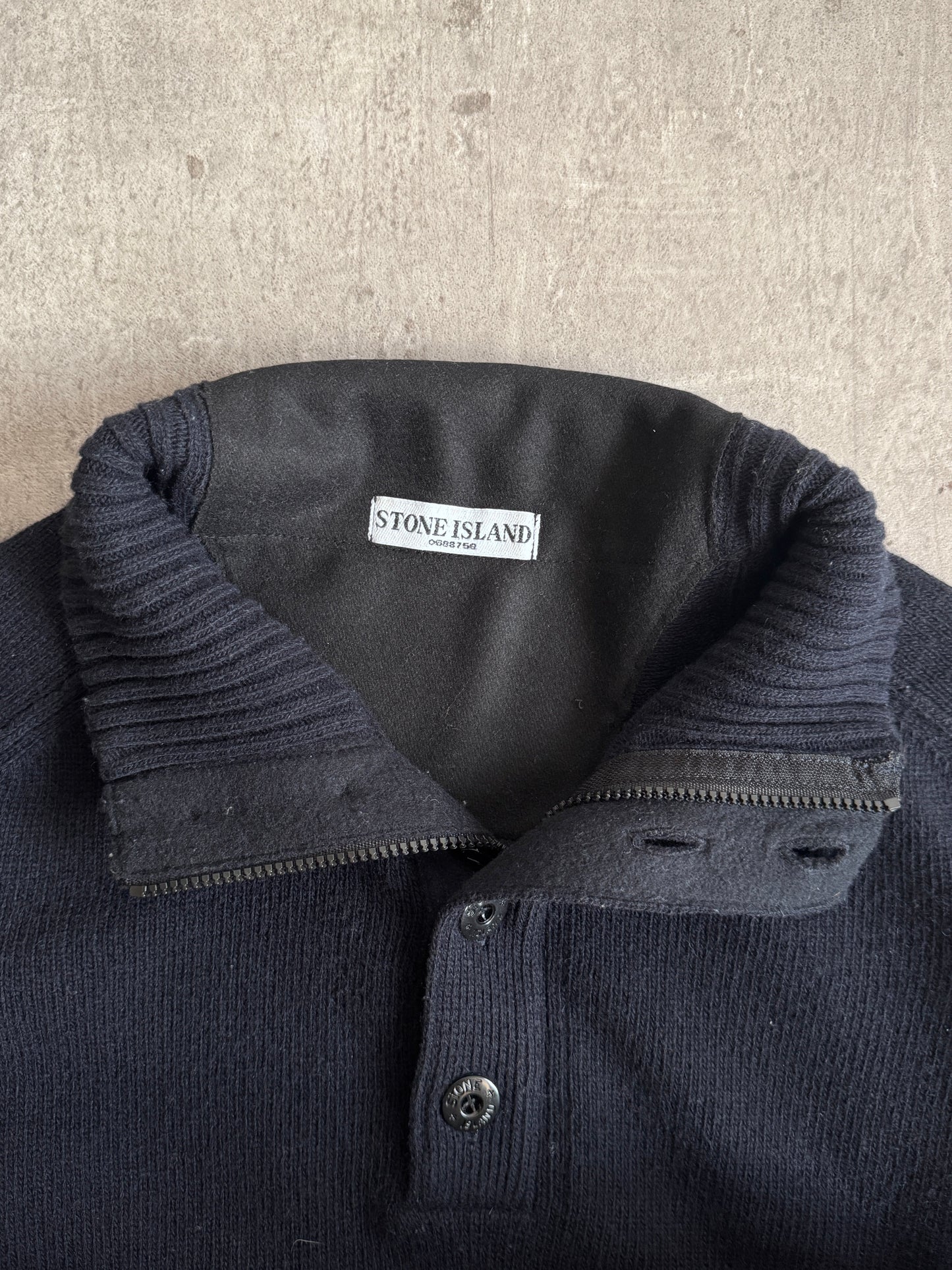 A/W 2006 Stone Island Navy Knit Quarter Zip Button Up Turtleneck