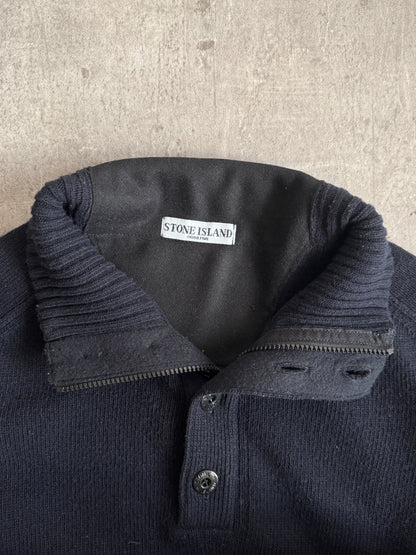 A/W 2006 Stone Island Navy Knit Quarter Zip Button Up Turtleneck