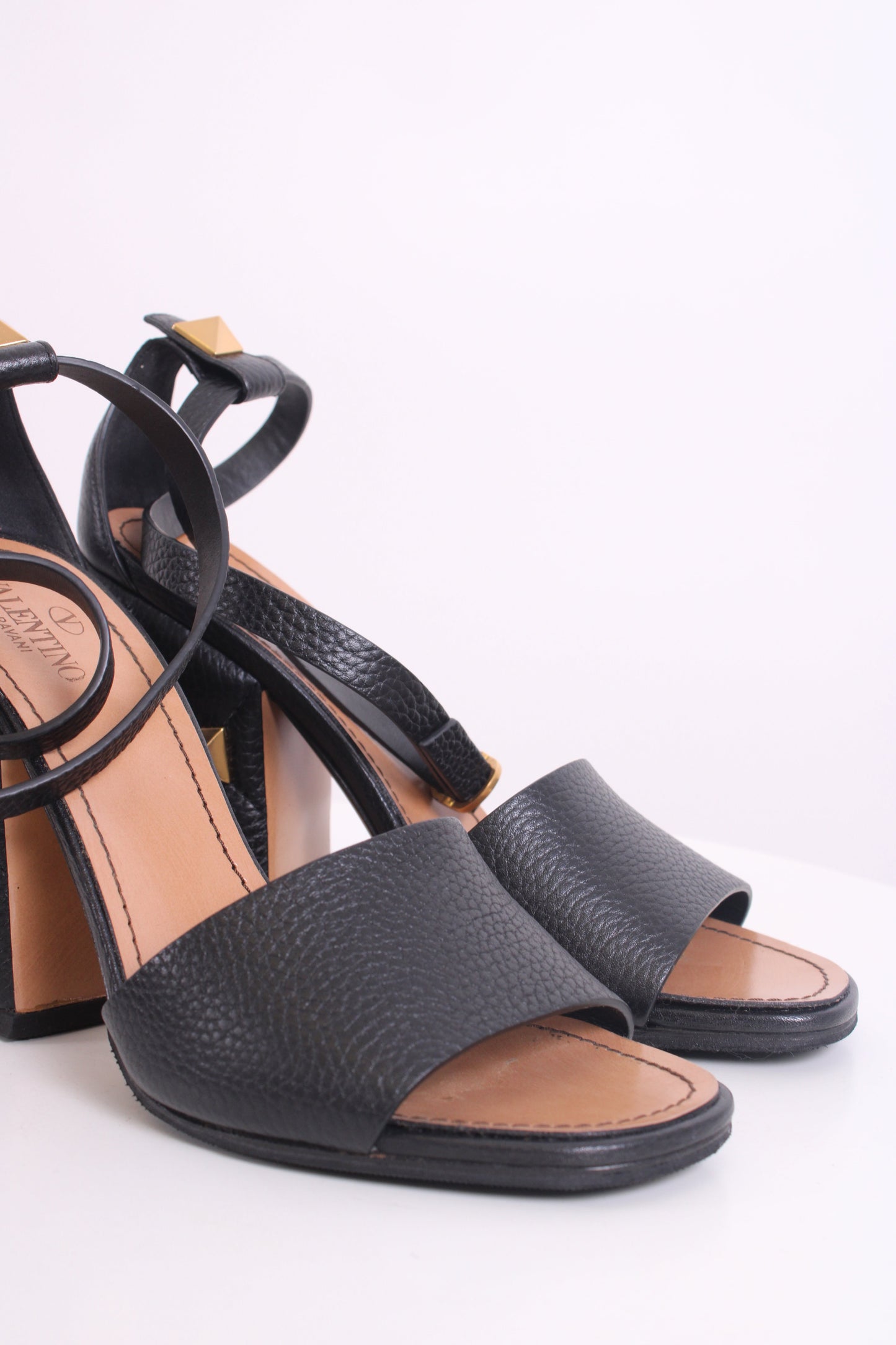 Valentino Roman Stud Block Heels Black 39 | O/S, Black