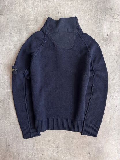 A/W 2006 Stone Island Navy Knit Quarter Zip Button Up Turtleneck