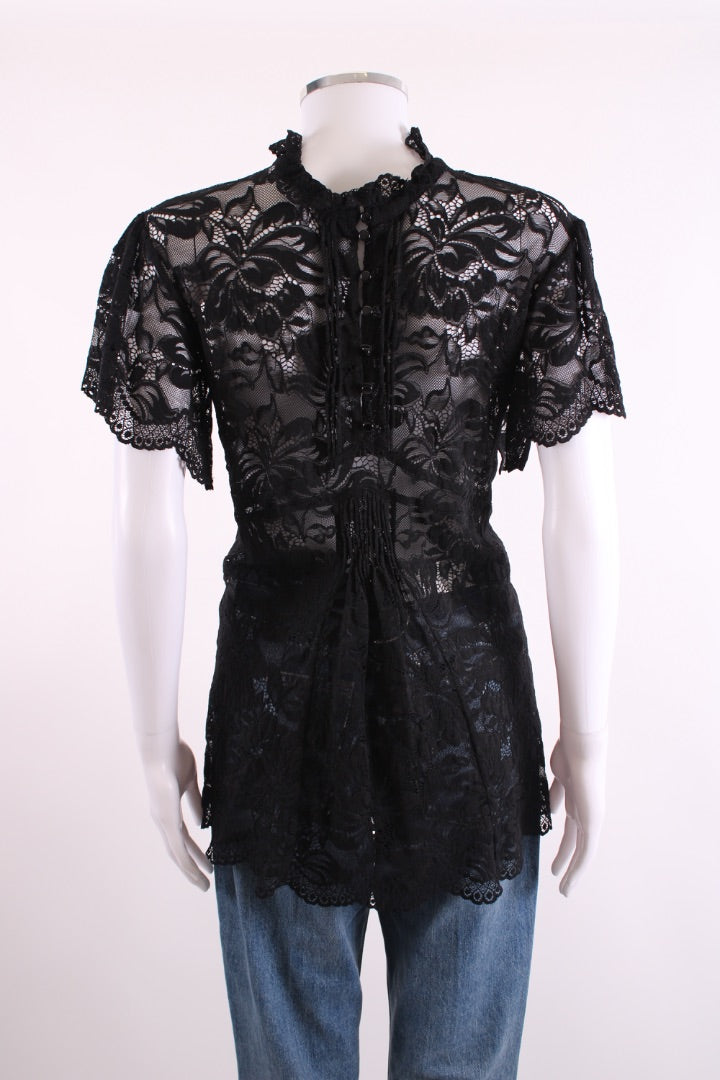 Paco Rabanne S/S Lace Top Black 10 | Default Title, Black