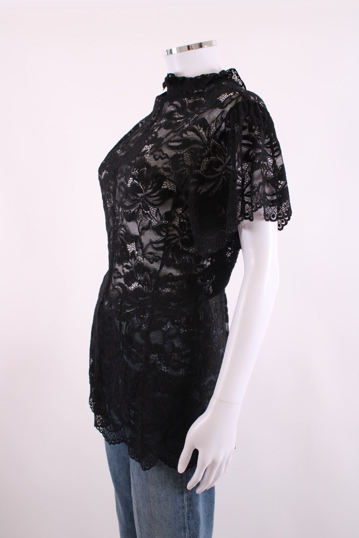 Paco Rabanne S/S Lace Top Black 10 | Default Title, Black