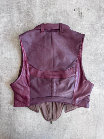 VT Rework: Gucci GG Monogram Burgundy Leather Racing Vest | Extra Small, Multicoloured