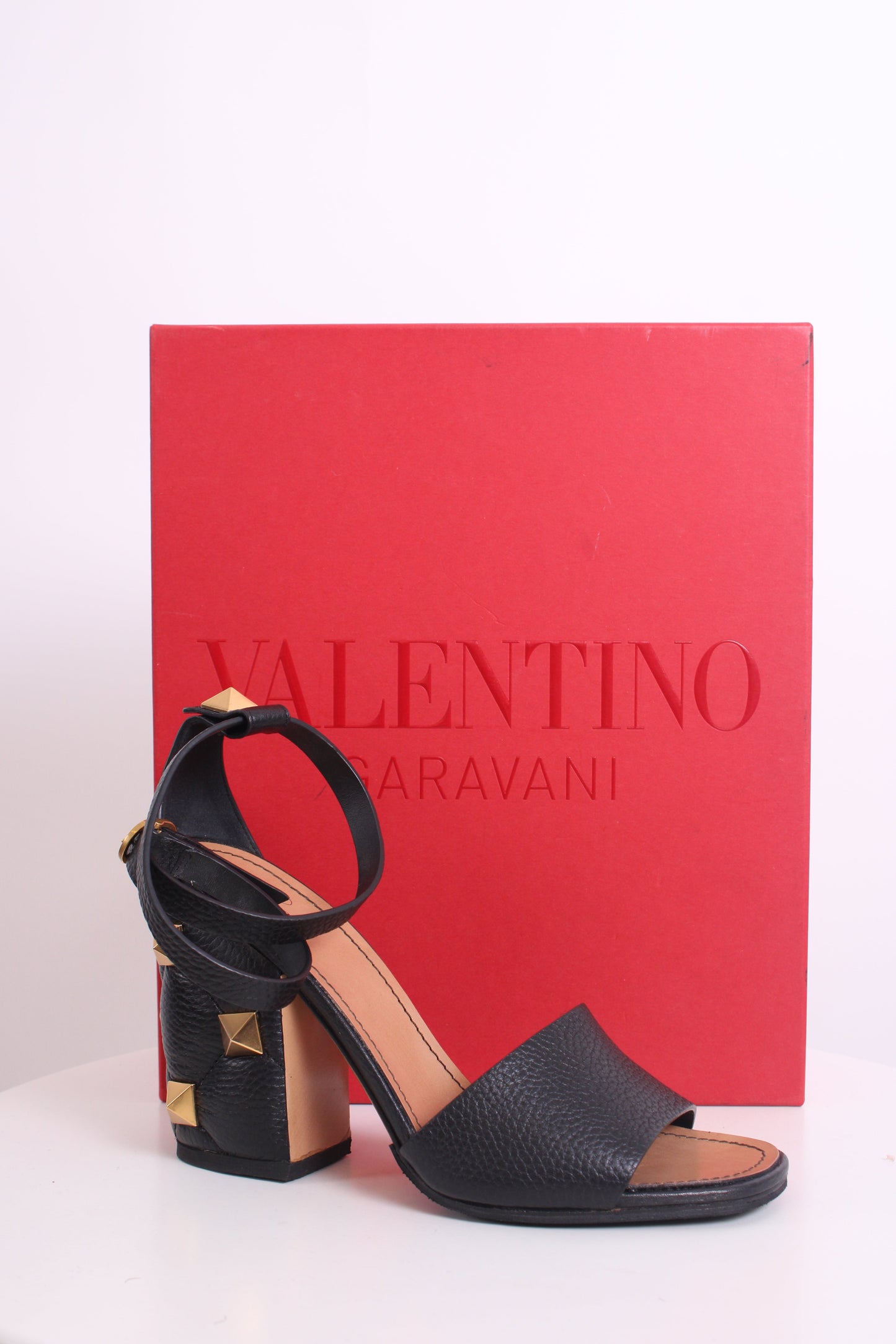 Valentino Roman Stud Block Heels Black 39 | O/S, Black