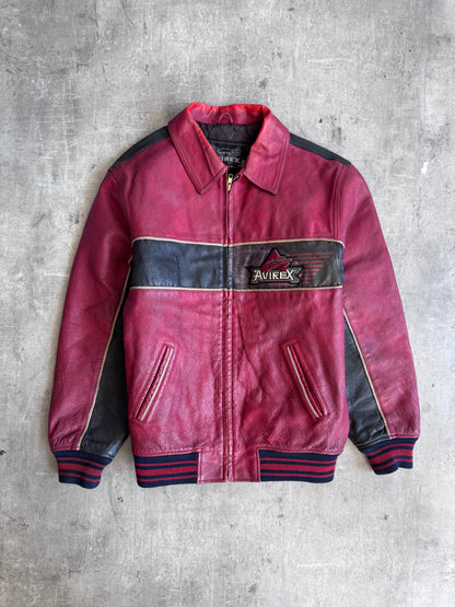 2000's Avirex 'Ice Tiger' Colourblock Leather Varsity Jacket | Medium, Multicoloured
