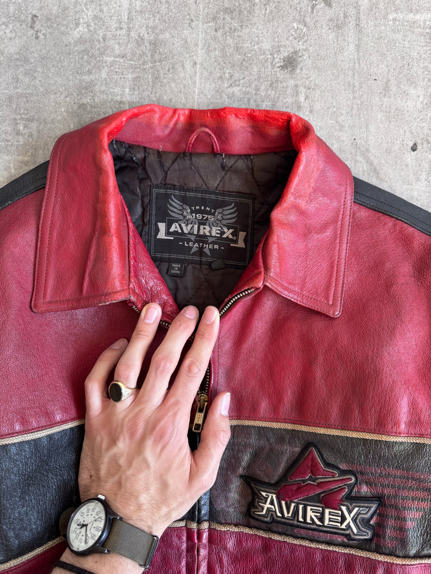 2000's Avirex 'Ice Tiger' Colourblock Leather Varsity Jacket | Medium, Multicoloured