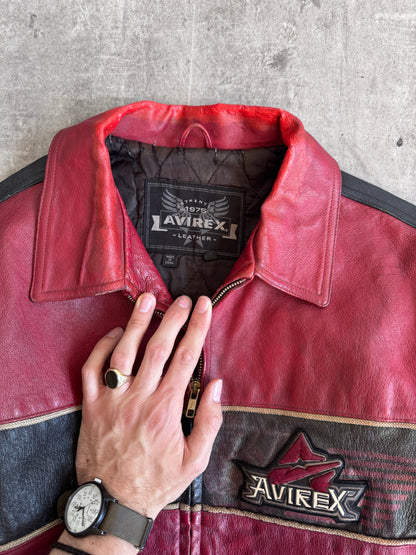 2000's Avirex 'Ice Tiger' Colourblock Leather Varsity Jacket | Medium, Multicoloured