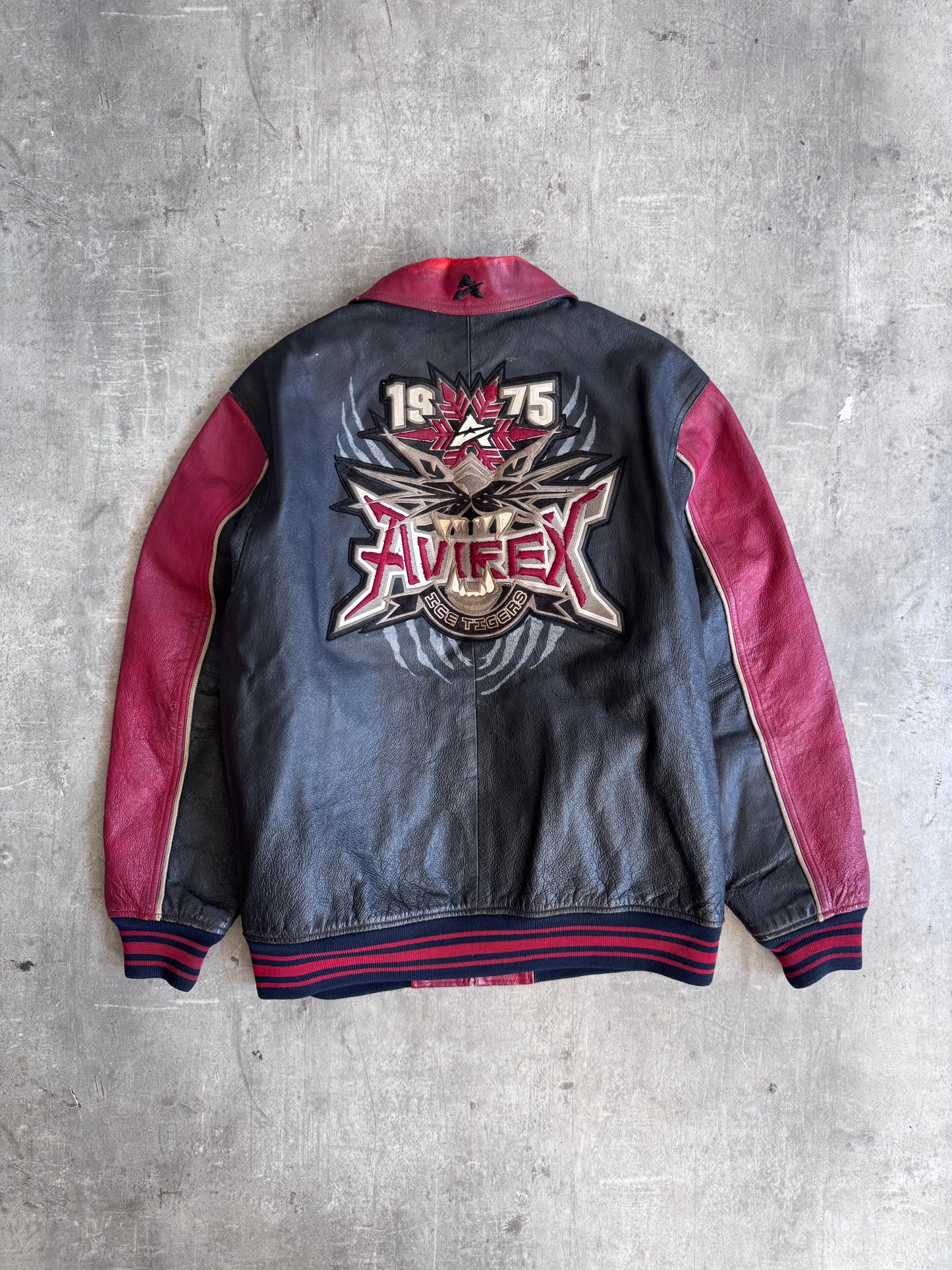 2000's Avirex 'Ice Tiger' Colourblock Leather Varsity Jacket | Medium, Multicoloured