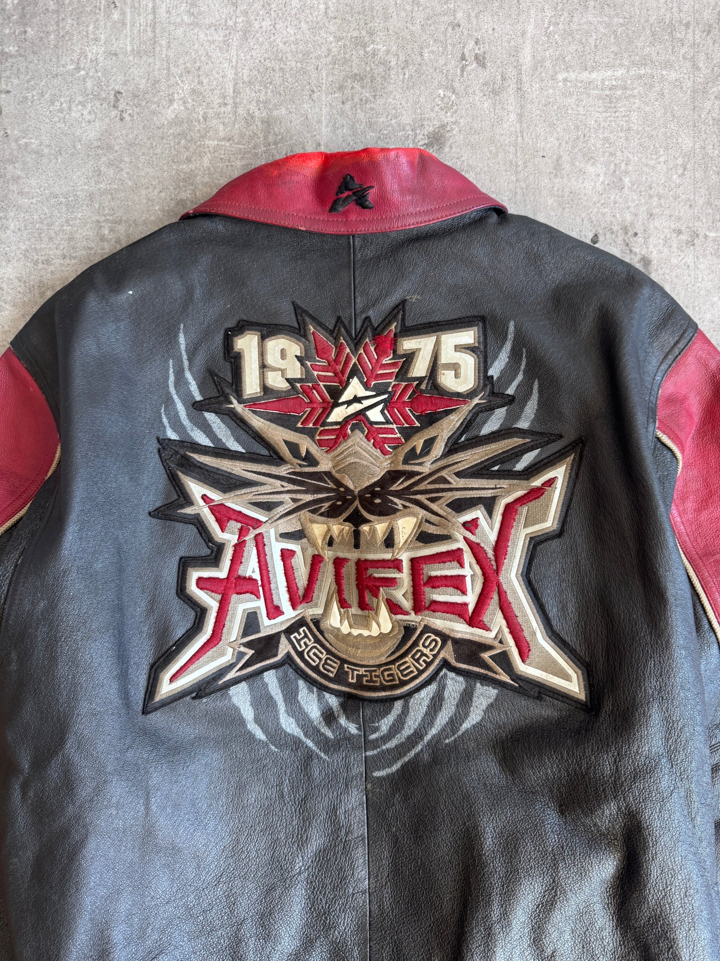 2000's Avirex 'Ice Tiger' Colourblock Leather Varsity Jacket | Medium, Multicoloured