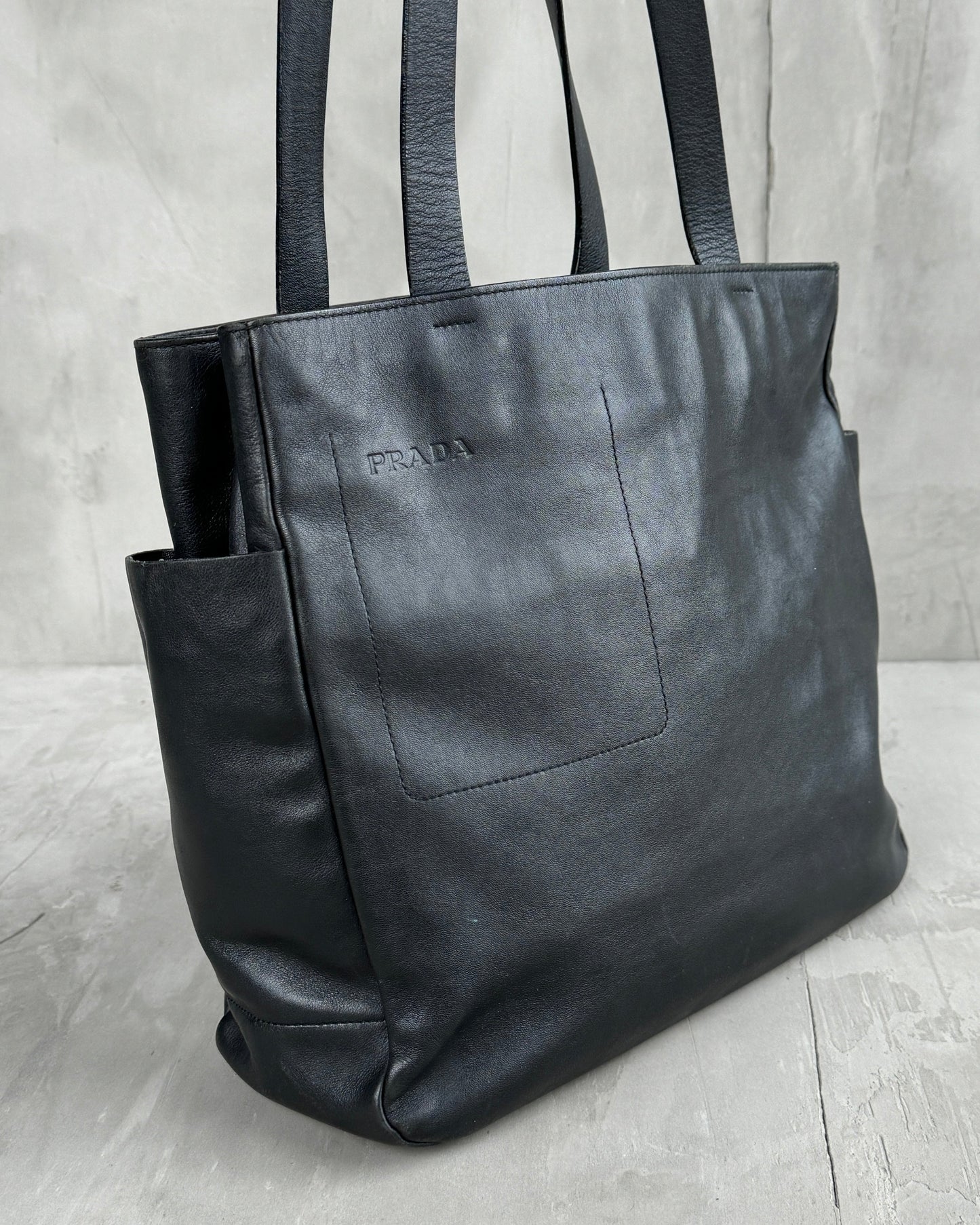 PRADA 2000'S LEATHER MULTI-POCKET TOTE BAG | O/S, Black