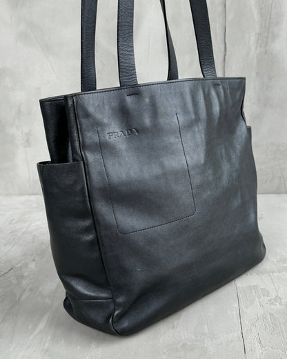 PRADA 2000'S LEATHER MULTI-POCKET TOTE BAG | O/S, Black