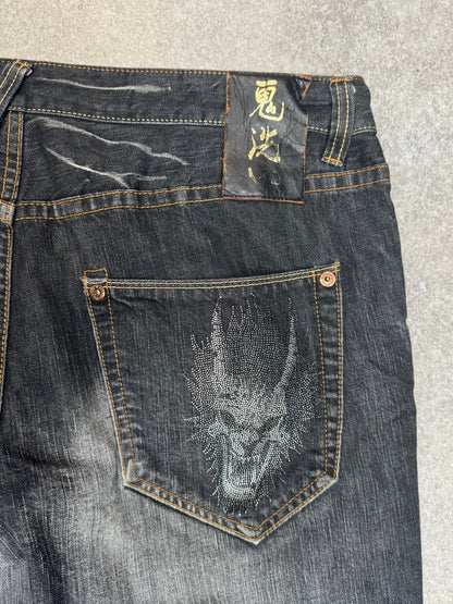 Oniarai Jeans Studded Pocket Distressed Black Jeans