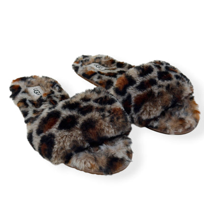 UGG FLUFF YEAH SLIDE II LEOPARD PRINT SLIPPER BROWN UK7 | UK 7, Brown