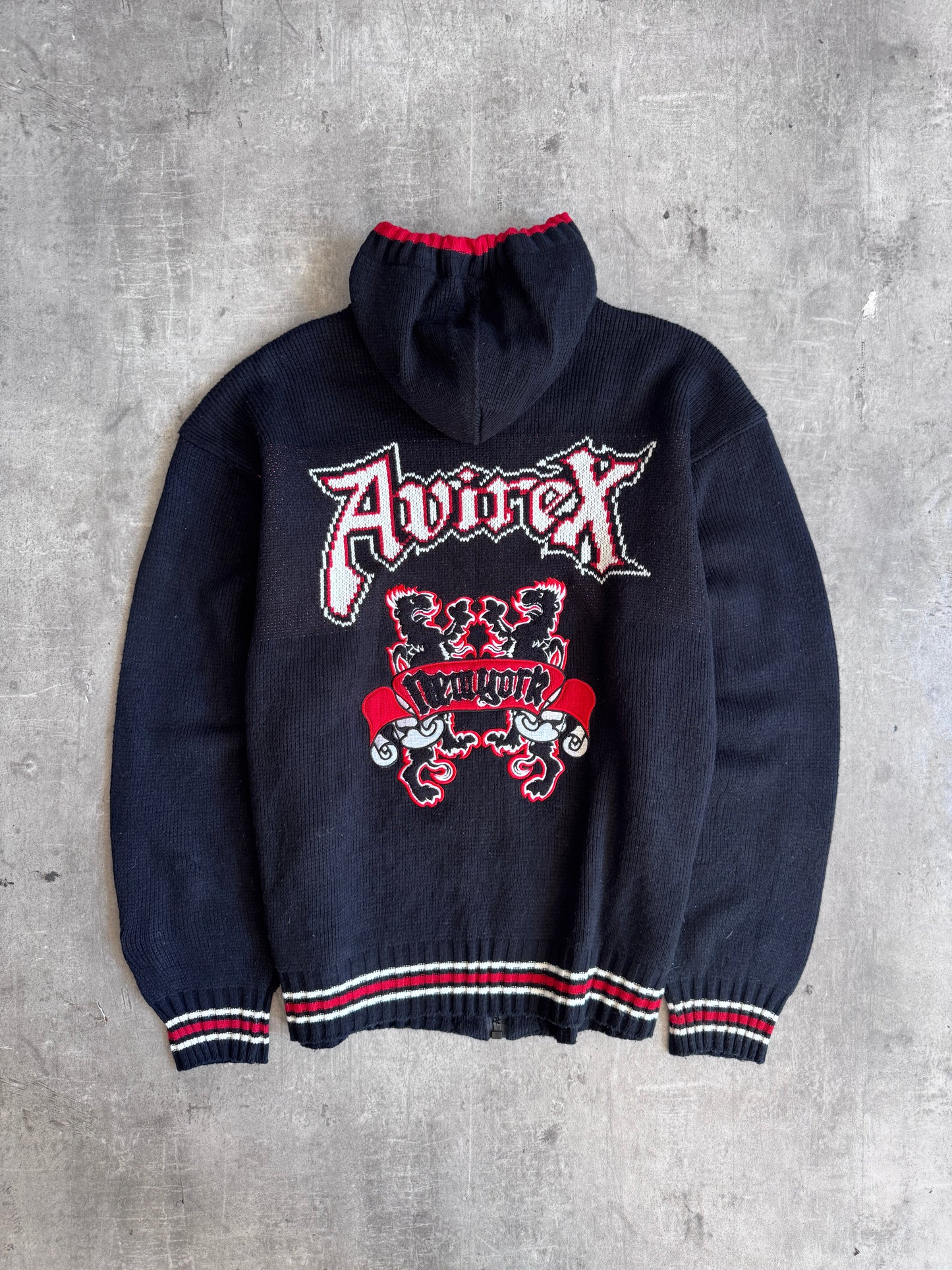 2000's Avirex Jaquard Graphic Chunky Knit Cardigan | Large, Multicoloured