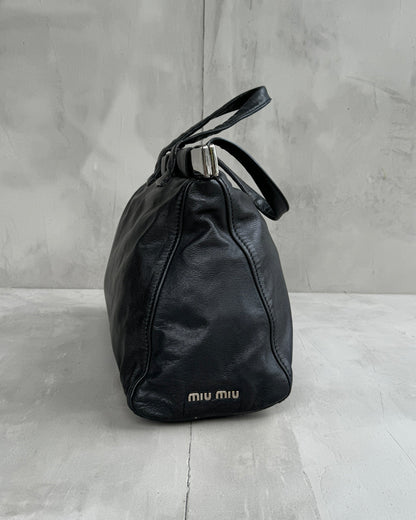MIU MIU 90'S BLACK LEATHER & CHROME BAR SHOULDER BAG | O/S, Black