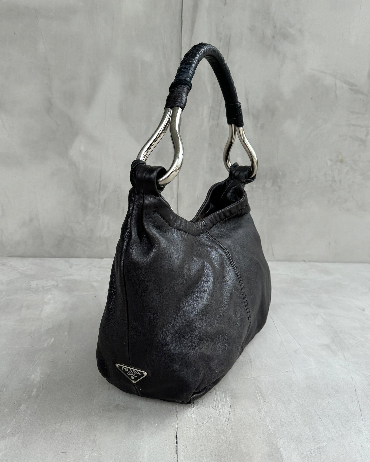 PRADA 90'S SILVER & BLACK LEATHER SHOULDER BAG | O/S, Multicoloured