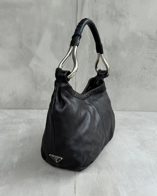 PRADA 90'S SILVER & BLACK LEATHER SHOULDER BAG | O/S, Multicoloured