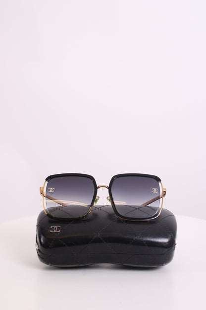 Chanel Square Frame Sunglasses Black/ Gold | O/S, Black