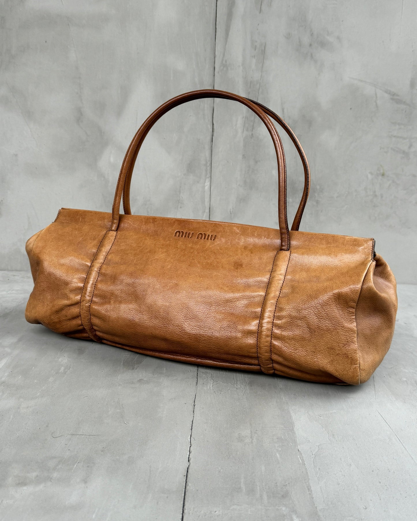 MIU MIU LIGHT BROWN LEATHER BARREL SHOULDER BAG | O/S, Brown