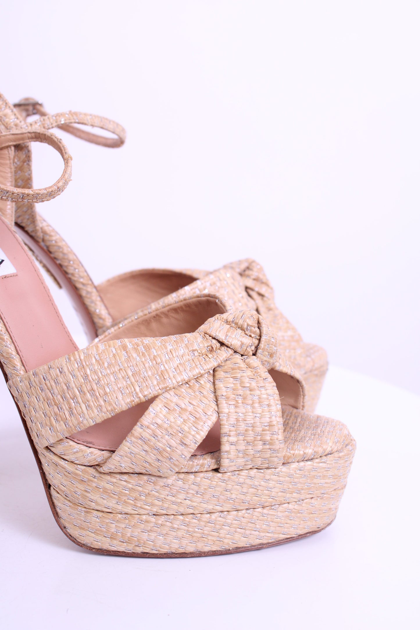 Aquazzura Nina Raffia Platfrom Heels Beige/ Silver 39 | O/S, Beige